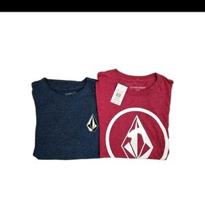 Lot of 2 Volcom Boys Medium Shirts - NWT Red Graphic & EUC Heather Blue
